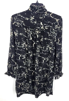 Vestido Lucky Brand para mujer mediano negro tostado estampado boho cuello falso popover fluido Foto 1 de 4