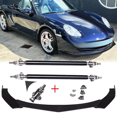 For Porsche Boxster 04-08 Front Bumper Lip Spoiler /Splitter Strut Rods Glossy Foto 1 de 4