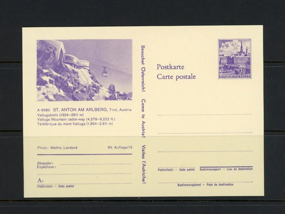 Tarjeta de papelería Austria con teleférico Valluga Foto 1 de 1