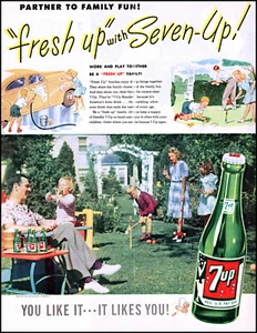 1947 Familia jugando Croquet 7 Up Cola niños lavado de autos retro foto impresión anuncio L71 - Imagen 1 de 1