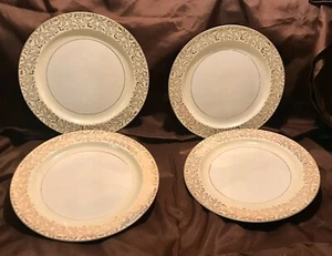 4 Edwin M Knowles Semi Vitreous Gold Floral Dinner Plates Replacement Rare 1942 - Picture 1 of 4