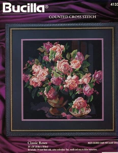 "Rosas clásicas"" contado Bucilla punto de cruz negro # 41330 20""X20" - Imagen 1 de 3