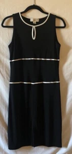 Petite Sophisticate Womens Sm Lightweight Sleeveless Black Dress White Stripes - Picture 1 of 11