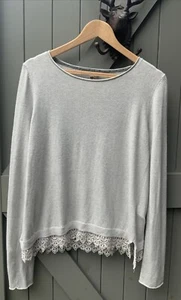 White Stuff Women's Soft Grey Jumper/Top Sz 14uk edge with lace - Picture 1 of 13