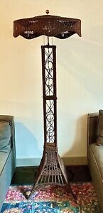 Rare Wakefield Style Eiffel Tower Double Socket Wicker Floor Lamp with Shade