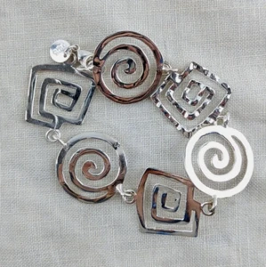 Vintage Sterling Silver Swirl Link Bracelet Mid Century Modernist Spiral 19cm - Picture 1 of 12