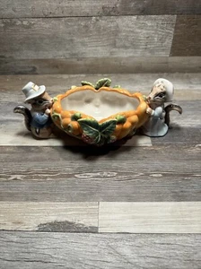 Fitz and Floyd "IT'S HARVEST TIME" Pilgrim Chipmunk Serving / Candy Bowl NWOT - Picture 1 of 12