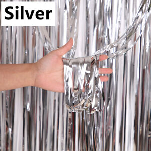 Metallic Foil Fringe Curtain Tinsel Photo Backdrop Party Birthday Decor 3x6.6 ft