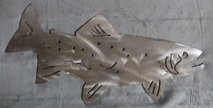 Metal Wall Art Decor Silver Trout Fish Metal Art Fishing Decor Indoor/Outdoor - Picture 1 of 6