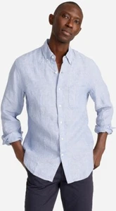 JCrew button down shirt men - size L - blue/white checked - 100% linen! - Picture 1 of 3