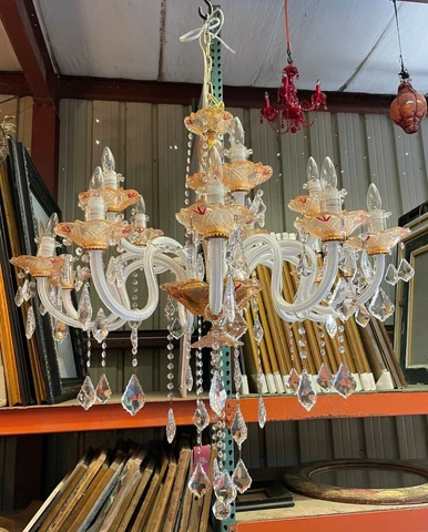 Unique Crystal, 24k Gilded Chandelier with Hand-Cute Amber Crystal, 14 Lights Cover