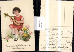 168328,Namenstag Mädchen mit Mandoline Blumen - Bild 1 von 1
