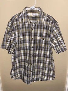 Carhartt Force Shirt Mens XL Relaxed Fit Plaid Short Casual Work Logo Green - Picture 1 of 4