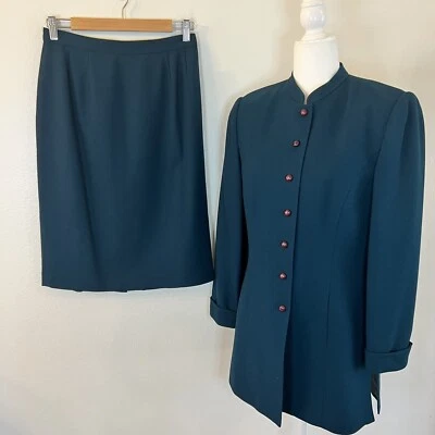 Traje de lana Kasper para ASL falda chaqueta larga talla 8 verde azulado totalmente forrado Foto 1 de 4
