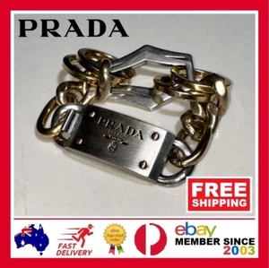 PRADA GENUINE 81.3gms Stainless & Gold Colour Bracelet with Lock **FREE POST** - Picture 1 of 11