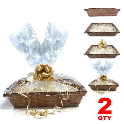 2x DIY Make Your Own Hamper Wicker Gift Basket Box Kit with Shred+Cellophane+Bow - Image 1 of 4