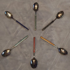 Complete set of 6 enameled demitasse coffee tea spoons Meka Denmark marked chevr
