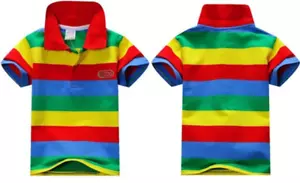 Boys/Girls Kids Polo Tee T. Shirt Top Cotton Unisex Striped Short Sleeves 2 4 6Y - Picture 1 of 13