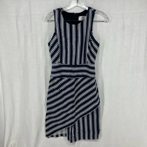 Vestido Lápiz J.O.A Los Angeles Mezcla de Lino Azul Marino Blanco Mangas Rayas Talla S - Imagen 1 de 16