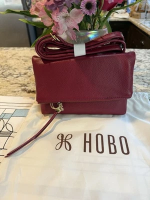 NEW HOBO Pebbled Leather Foldover Grant Small Crossbody In Wine - Image 1 of 4