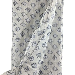 White Label White/Blue Organic Cotton Floral Tile Indian Block Print Scarf NWT - Picture 1 of 5