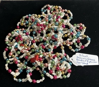 Vintage White Pipecleaner & Colorful Mercury Glass Garland 1950’s Japan 96”(8ft) - Image 1 of 4