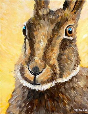 Pintura de liebre de conejo vibrante original retrato de vida silvestre moderna granja 11x14 Foto 1 de 4