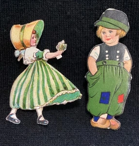 2 Vintage St. Patrick’s Day Die Cuts Dutch Boy & Irish Girl From Scrapbook - Picture 1 of 3