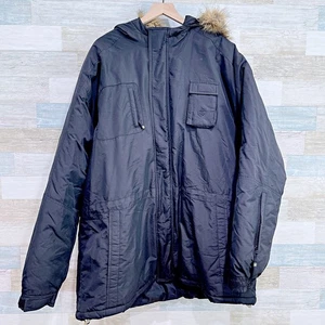 Chaqueta Parka Rocawear Vintage Años 90 Y2K Nylon Negra Imitación Piel Con Capucha Para Hombres 2XL XXL - Imagen 1 de 7