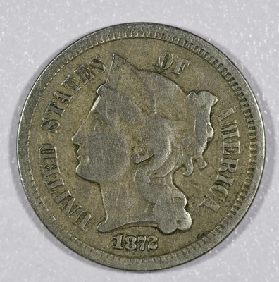 1872-P "Nickel" Three-Cent Copper Nickel Coin, Very Good - Image 1 of 2