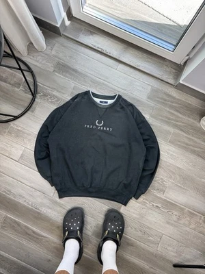 Moletom Fred Perry Sportswear preto algodão logotipo grande manga longa tamanho G - Imagem 1 de 4