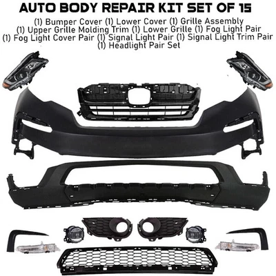 Conjunto de cubierta de parachoques delantero y faros para Honda Pilot 2019-2022 Foto 1 de 4