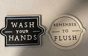 Hearth & Hand Farmhouse Bathroom Metal Signs Wall Decor Flush Wash vintage look - Picture 1 of 7