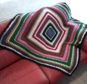 Large Handmade Vintage Style Square Crochet Grannie Blanket/Shawl/Throw/Wrap - Picture 1 of 16