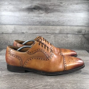 Magnanni Oxford Dress Shoes Mens Size 11.5 M Brown Leather Lace Up Brogue READ - Picture 1 of 19