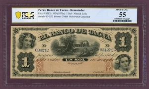 ND (1870er) Banco de Tacna, Perú 1 Sol Note PCGS 55 PS382r (60991) - Bild 1 von 2