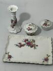 Small Set Victoria Czech Slovakia Floral Tray, 2 Lidded Pots & Candle Holder #LH