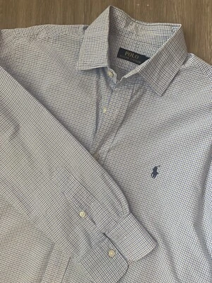 Camisa de vestir a cuadros azul manga larga Polo Ralph Lauren para hombre talla L Foto 1 de 4