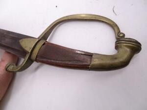 Antique 1800s British Wood Grip Brass Curved Saber Cutlass Sword 41" Long Vtg