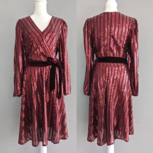 Nanette Lepore Size 8 Long Sleeves Sequin Dress Red Knee Length V-Neck NWT $188 - Picture 1 of 15