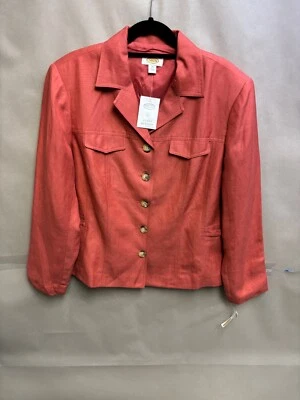NWT $178 Talbots Blazer Jacket Women's 20 Pink Salmon Silk Linen Button Up - Image 1 of 4