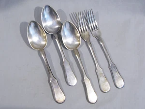 Group of 5 Antique FRAGET SILVERPLATE LARGE SPOONS & FORKS - Picture 1 of 7