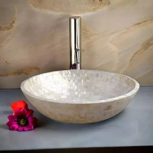 Lavabo da bagno 15" rotondo madreperla con spazzolino da denti lavandino deco - Foto 1 di 8