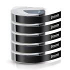 5x Schriftband Kompatibel Dymo Prägeband 9mm 3m Schwarz Omega Beschriftungsgerät
