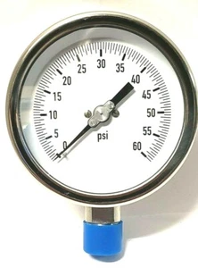 Gauge 4" Face S/S Case 0-60 PSI 1/2" NPT Stainless Tube & Socket Dry 236X4 - Bild 1 von 3