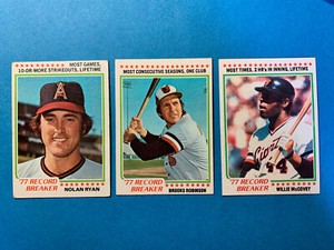 1978 Topps Record Breakers: Nolan Ryan, Brooks Robinson &Willie McCovey (all 3!)