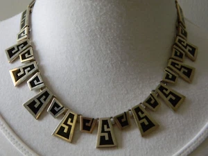 Taxco TM-185 Mexico Black Onyx Inlay 925 Sterling Silver 17.5" Collar Necklace - Picture 1 of 7