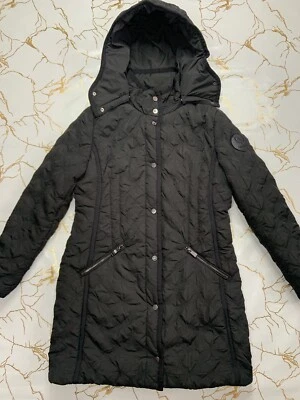 Desigual Women Black Quilted Mid Length Full Zip Hooded Jacket Size 42 - Image 1 of 4