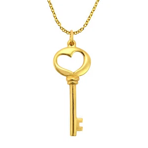 Trendiger Schlüssel zu Ihrem Herzen Gold über Sterling Silber Anhänger Halskette - Bild 1 von 6