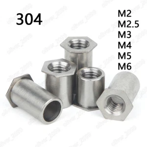 Tuercas de remache huecas de acero inoxidable 304 cabeza hexagonal plana M2 M2.5 M3 M4 M5 M6 - Imagen 1 de 6